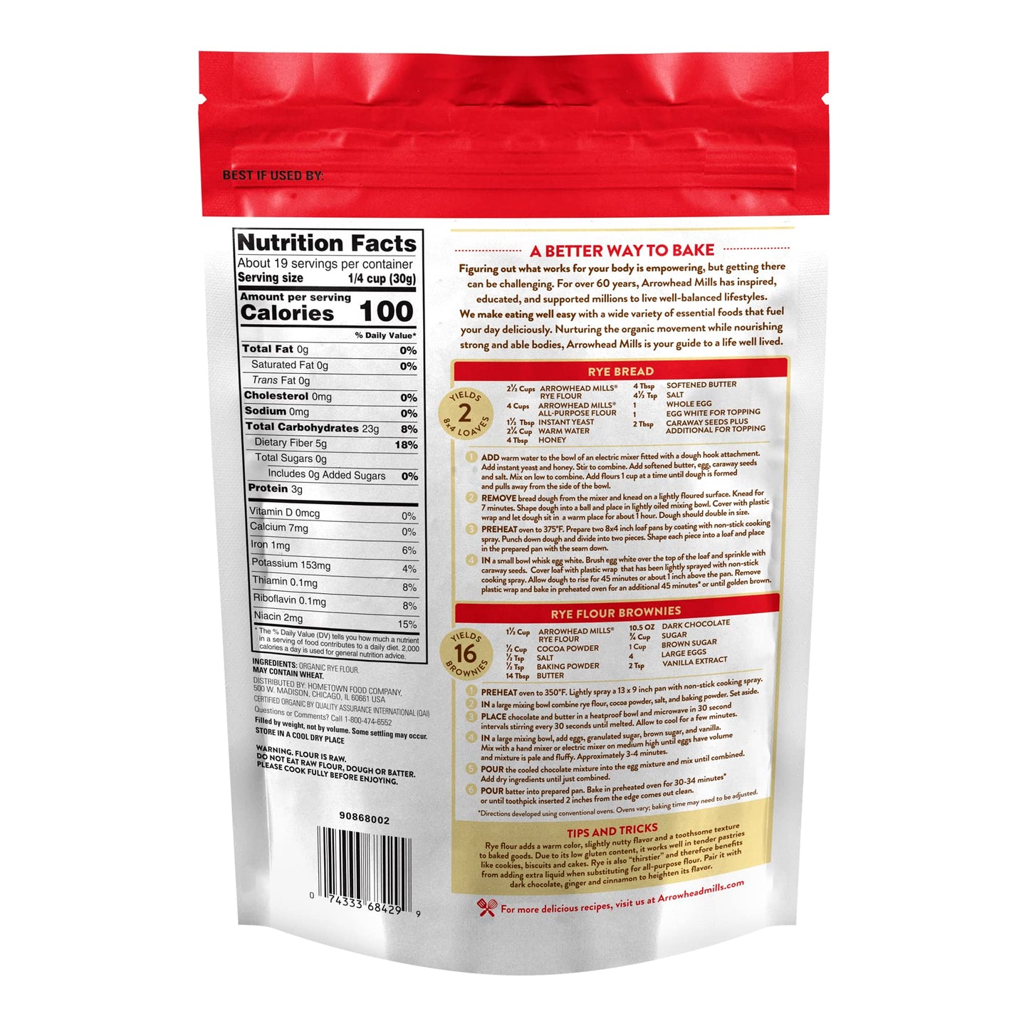 Arrowhead Mills Organic Rye Flour, 20 Ounce (Pack of 6)