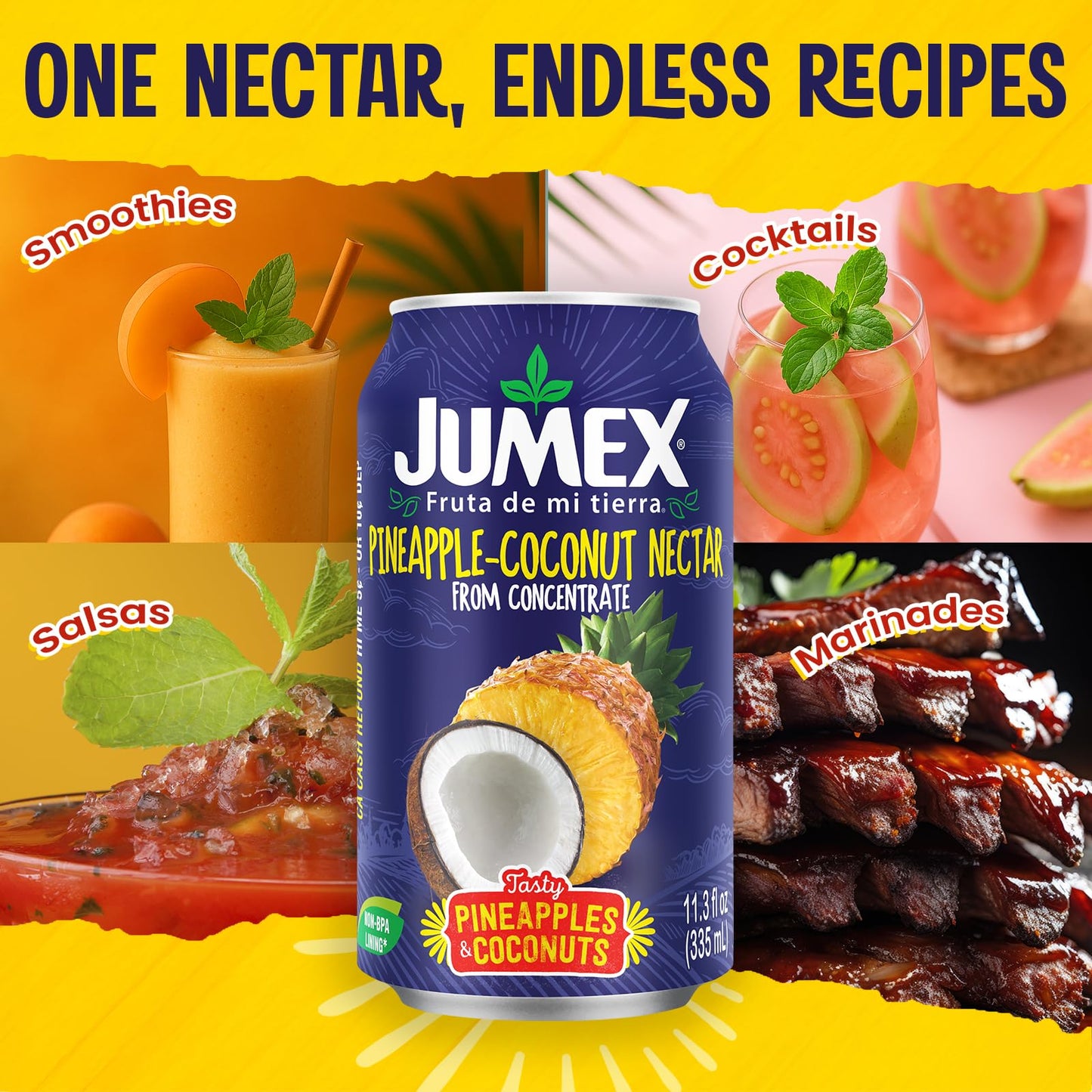 Jumex Pineapple-Coconut Nectar | Recyclable Can with Non-BPA Lining | 11.3 Fl Oz | Pack of 24