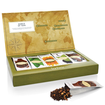 Tea Forte Single Steeps Loose Leaf World Of Teas Tea Sampler, Assorted Variety Tea Box, Single Serve Pouches, 15 Count (Pack Of 1)