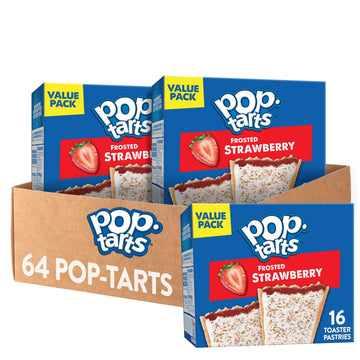 Pop-Tarts Toaster Pastries, Breakfast Foods, Kids Snacks, Value Pack, Frosted Strawberry (64 Pop-Tarts)