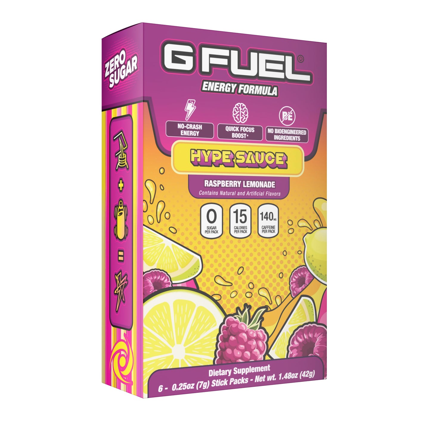 G Fuel Hype Sauce Energy Powder Packets, Sugar Free, Raspberry + Lemonade Flavor, 6 Stick Pack, 0.25 oz