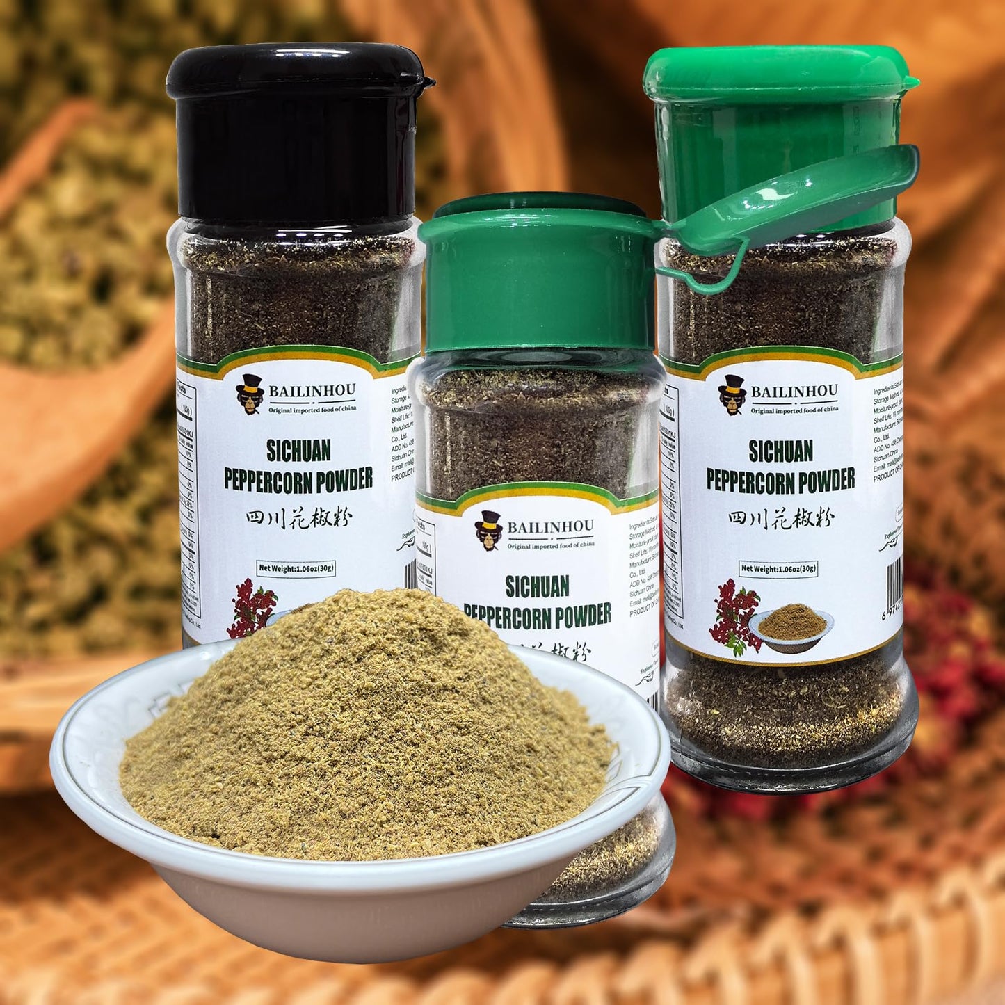 Bailinhou Sichuan Peppercorn Powder 1.08Oz/30G, Mapo Tofu And Chinese Cuisine, Red Szechuan Peppercorns Ground Original Imported