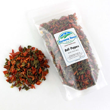 Harmony House Dried Mixed Bell Peppers, Diced – Dehydrated Vegetables For Cooking, Camping, Emergency Supply And More, 2.25 Oz Zip Pouch