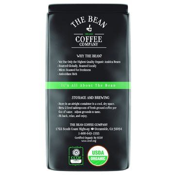The Bean Organic Coffee Company Water Processed Decaf California Blend, Medium Roast, Whole Bean Coffee, 16-Ounce Bag