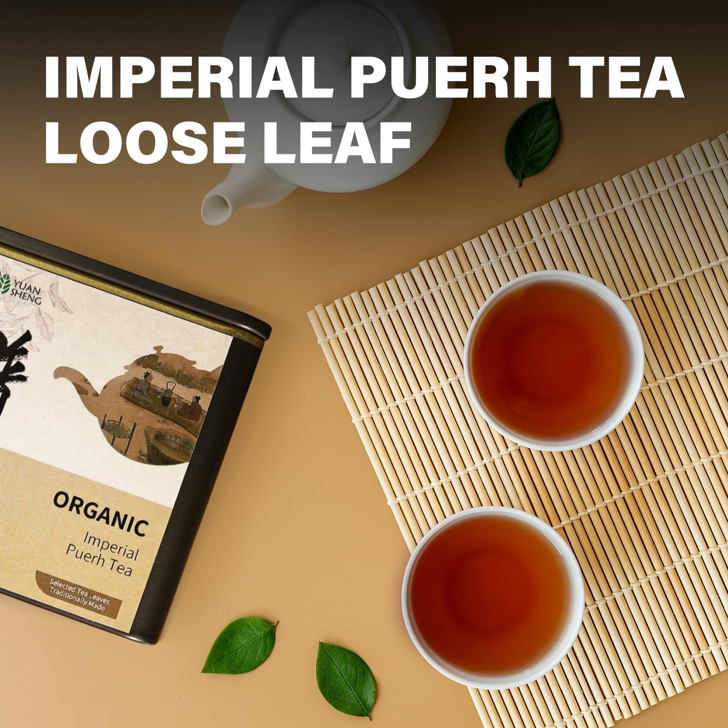 Yuansheng Premium Organic Puerh Tea, Yunnan Puer Tea Loose Leaf, Aged Fermented Ripe Pu Erh Loose Leaf Black Tea, Imperial Pu-Er