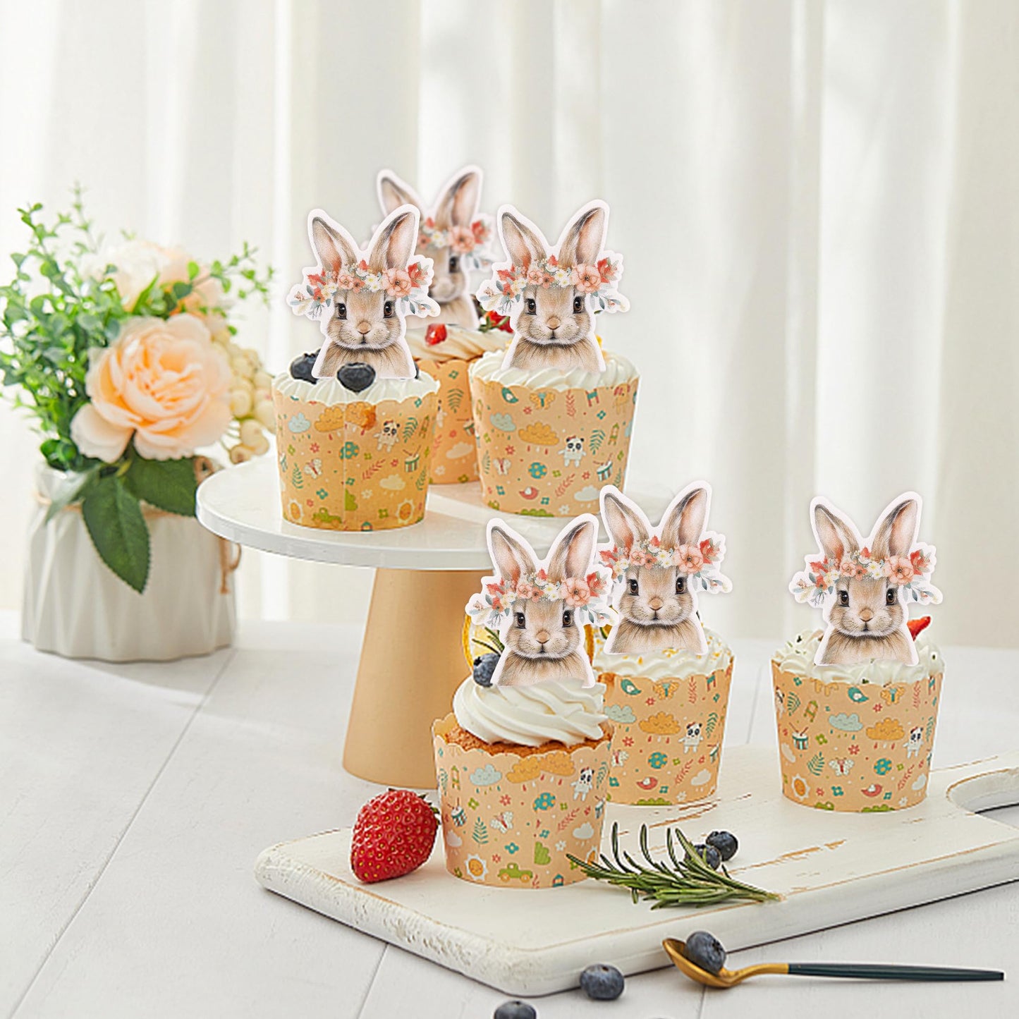 Keaziu 40-Pack Edible Wafer Paper Easter Cupcake Toppers - Rabbit Ears Party Decorations - Food Decor Appetizers Top Picks