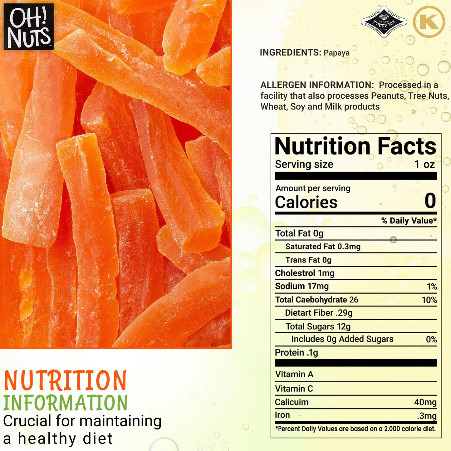 Dried Papaya Spears | 2 Lb - Dried Fruit Spears | Less Sugar Added | Dehydrated Fruit Bites | Packed In New York Zip-Seal Bag For Exceptional Freshness By Oh Nuts