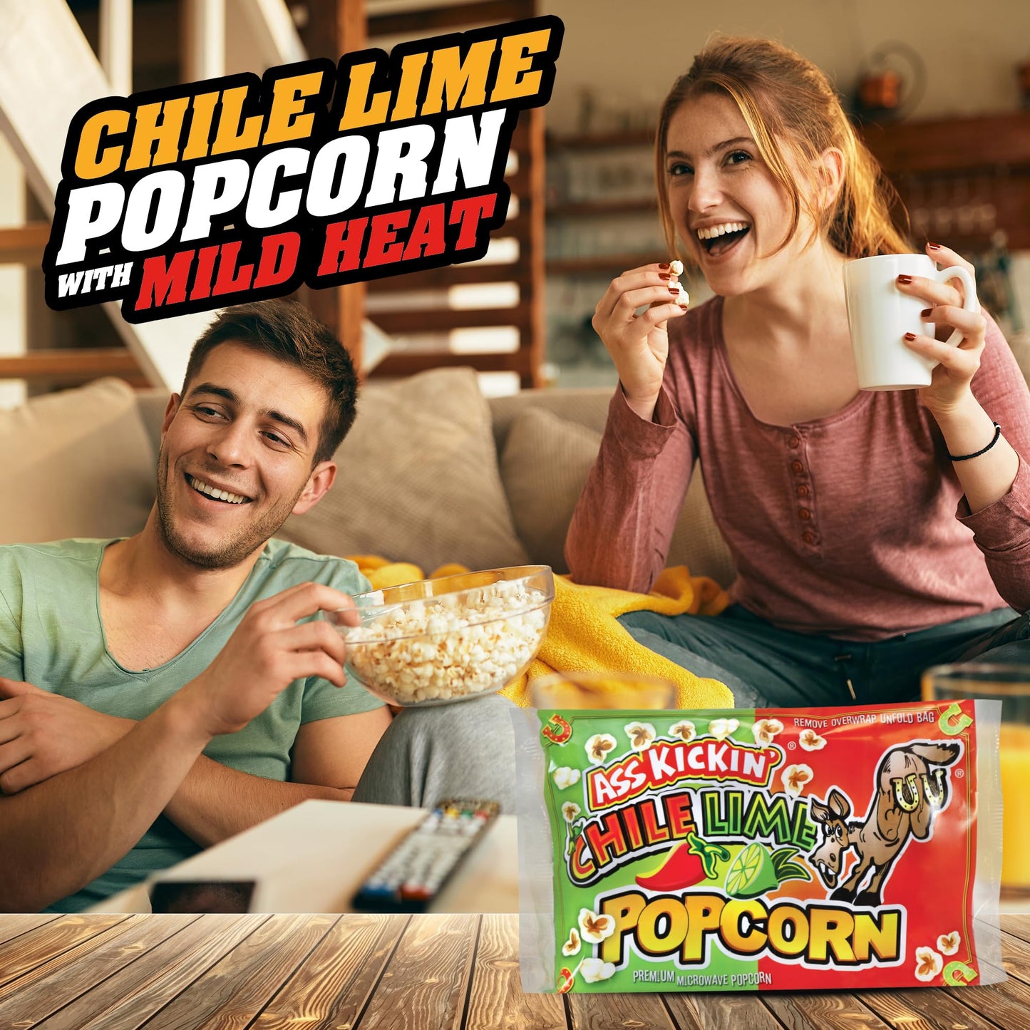 ASS KICKIN Chile Lime Microwave Popcorn - 3.5 oz Bags, 3 Pack - Spicy Gourmet Snack for Movie Night