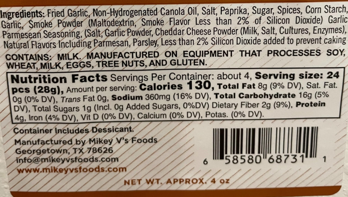 Mikey Vs Garlic Parmesan Gator Toes, Deep Fried Garlic Snacks, 3.9 oz.