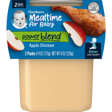 Gerber Mealtime For Baby 2Nd Foods Powerblend Baby Food Tubs, Apple Chicken, Unsweetened With No Added Colors Or Flavors, 2-4 Oz