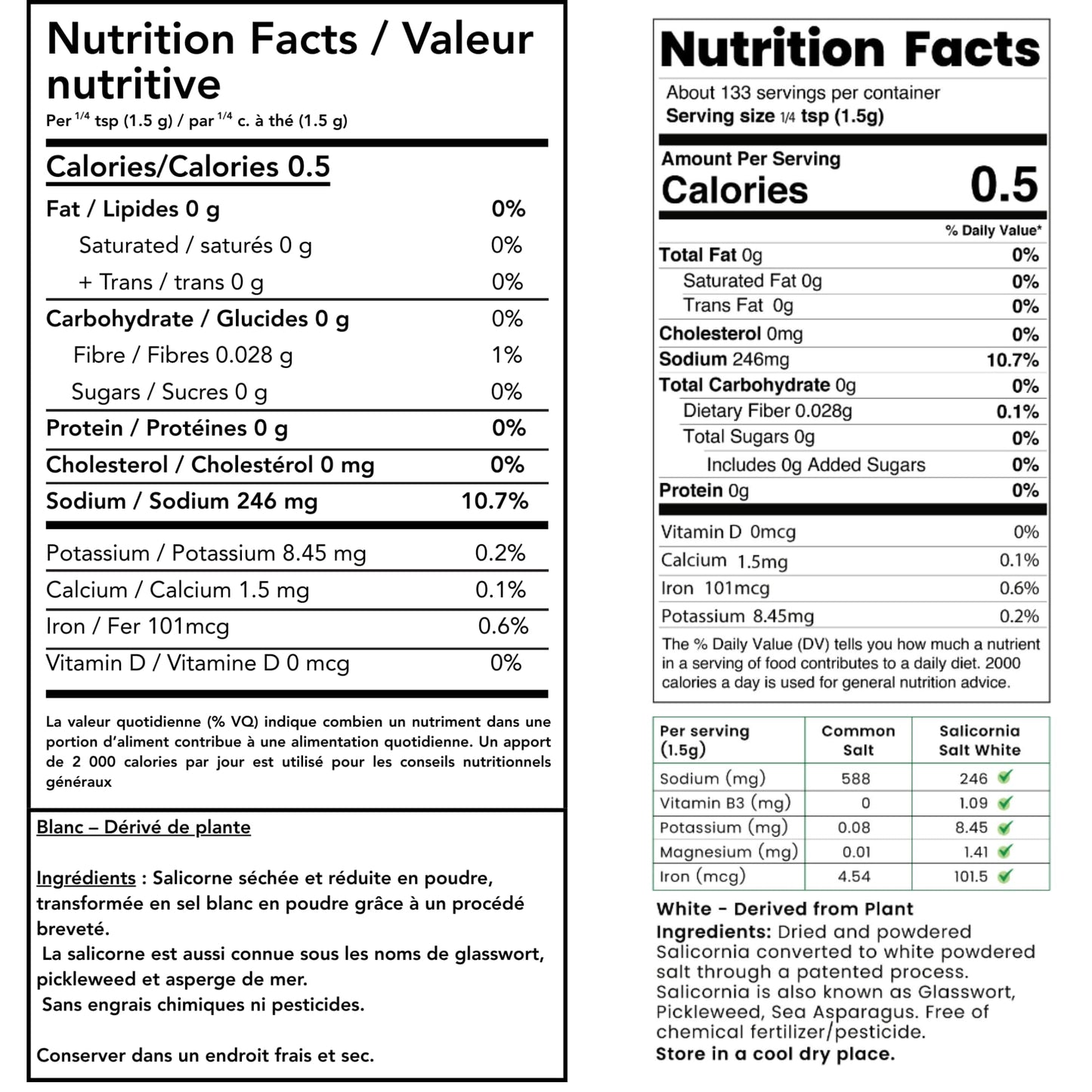 Saltwise 50% Low Sodium Salt Substitute, Plant Based Mineral Salt, Vegan & Kosher, Sea Bean/Salicornia Salt With Real Taste, 100