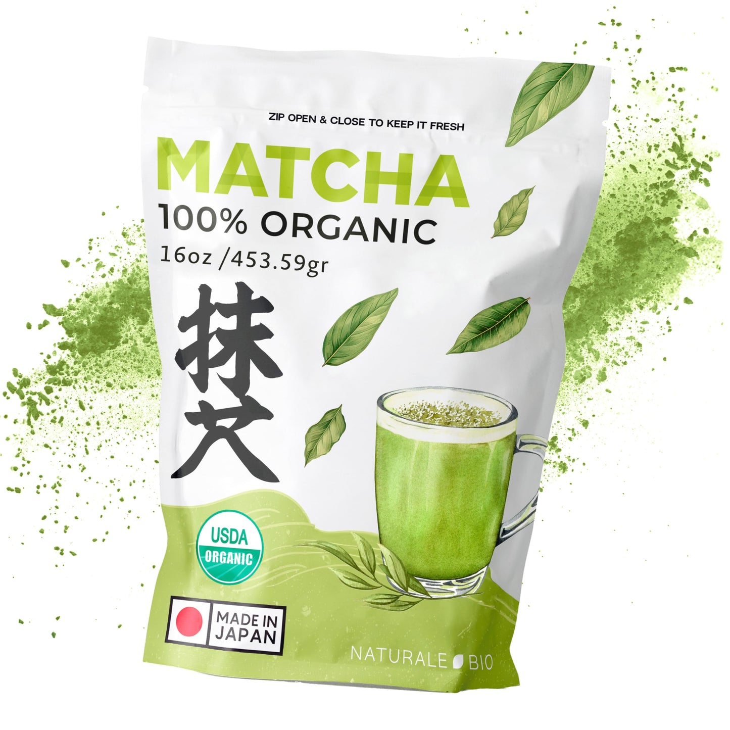 Naturalebio Matcha Powder, 16Oz - Harvested In Japan - Usda Organic Matcha Green Tea Powder - Vegan & Vegetarian Friendly