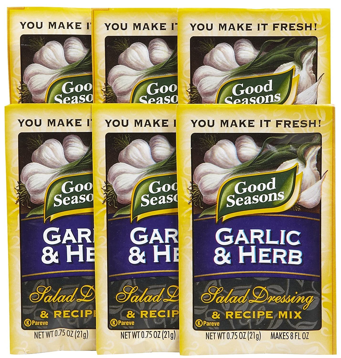 Good Seasons Salad Dressing & Recipe Mix, Garlic & Herb, 0.75 oz, Pack of 6