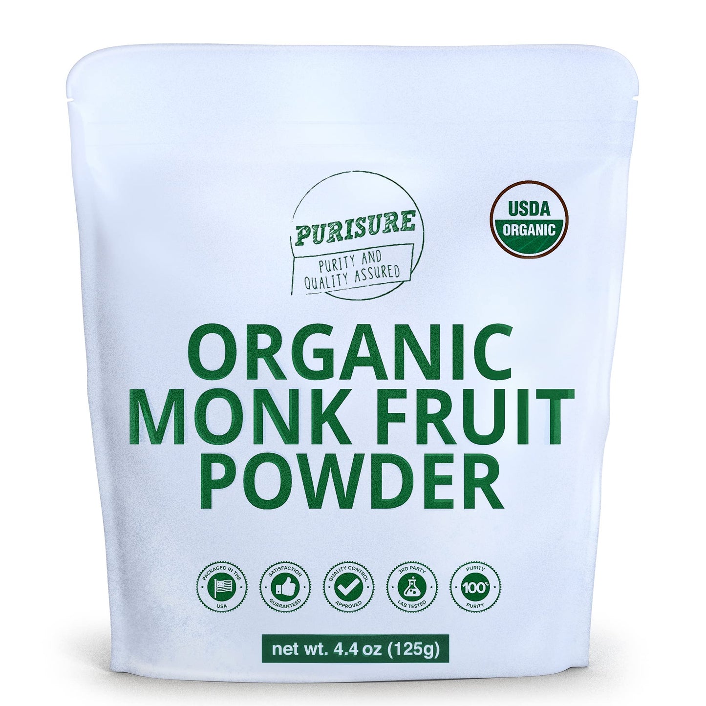 Organic Monk Fruit Sweetener, 125g (4.41oz), No Fillers Pure USDA Organic Monk Fruit Extract Powder with No Aftertaste, Zero Cal