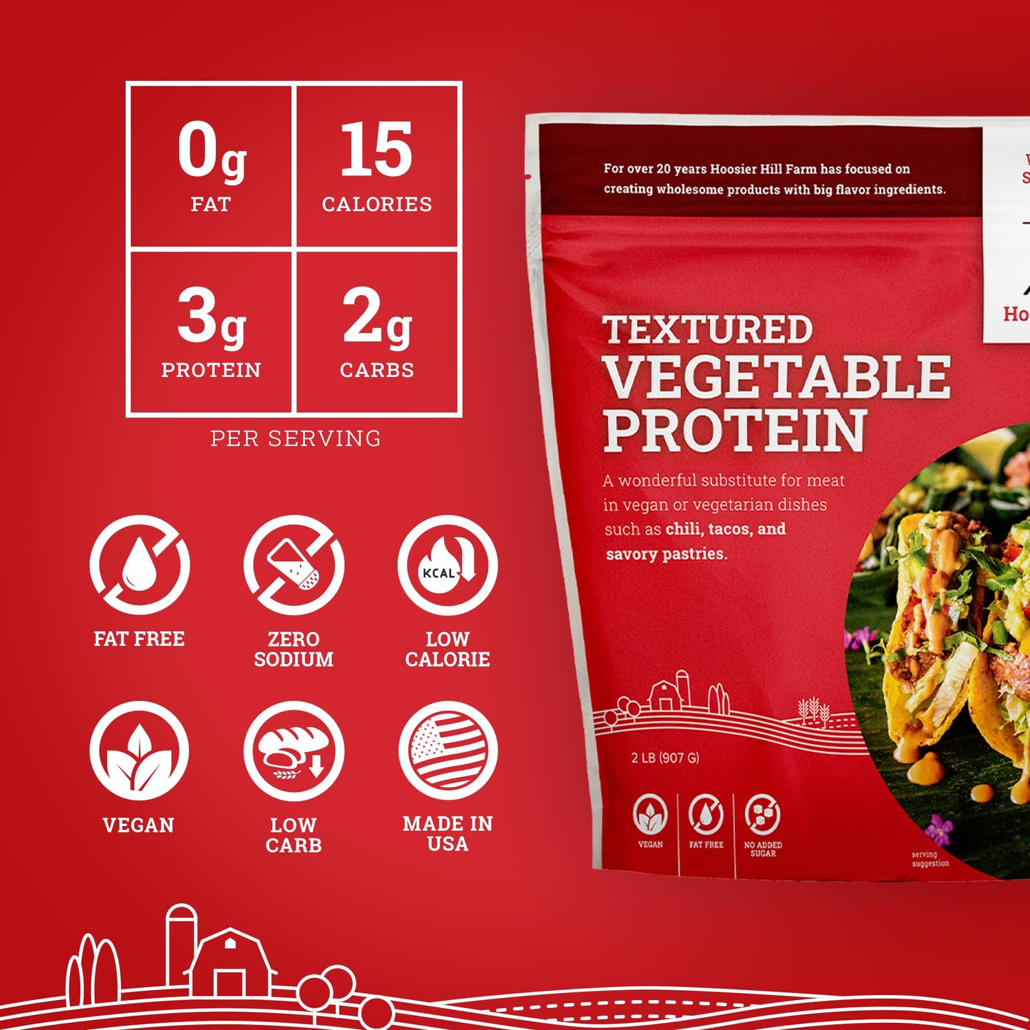 Hoosier Hill Farm Textured Vegetable Protein, 2Lb (Pack Of 1)