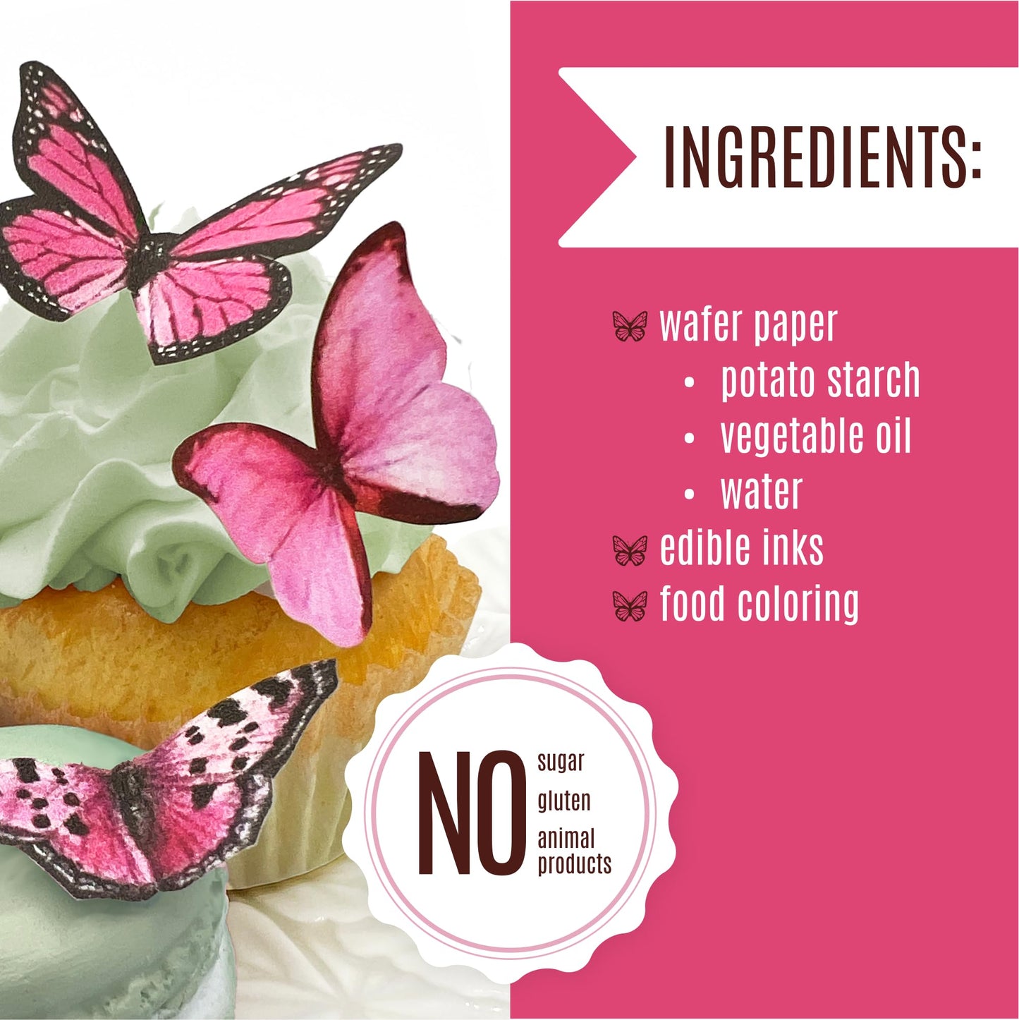 Sugar Robot Inc. Edible Butterflies Cake Toppers, Large Size 3 inches, Pink