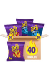 Takis 40 pc / 1 oz Variety Pack - Fuego & Blue Heat Flavored Rolled Tortilla Chips - (20) Fuego, (20) Blue Heat - Perfect for Ta