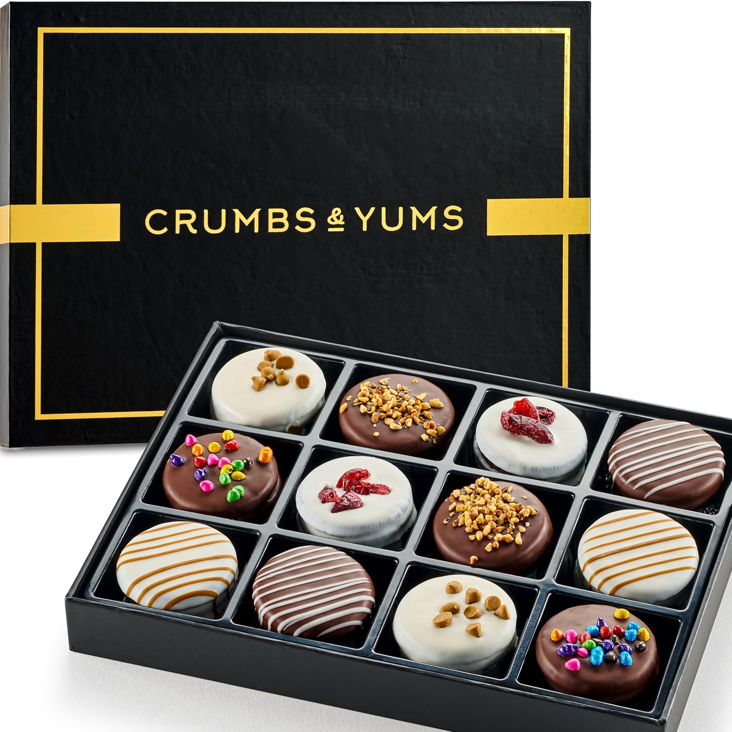 Mothers Day Cookies Gift Basket - 12 Gourmet Chocolate Covered Sandwich Cookies With Assorted Toppings - Assorted Food Gift Box For Fathers Day Mothers Day Family Sympathy Men & Women.