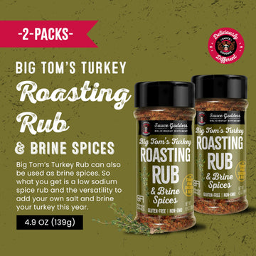 Sauce Goddess Big Tom's Turkey Roasting Rub and Brine Spices Shaker (2-Pack) - Gluten-Free, Seasonings and Spices for Cooking Tu
