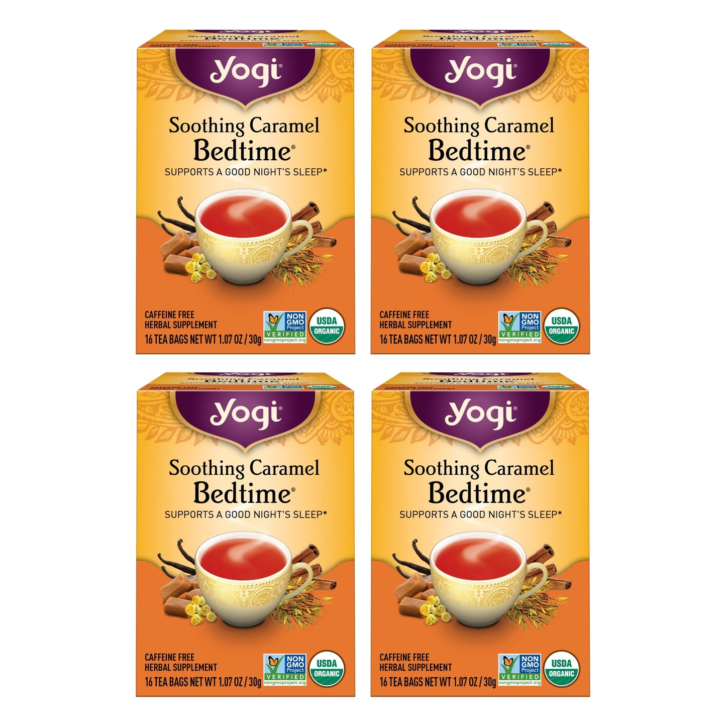 Yogi Tea Soothing Caramel Bedtime Tea - 16 Tea Bags Per Pack (4 Packs) - Calming Sleep Tea - Supports Good Sleep - Includes Cham