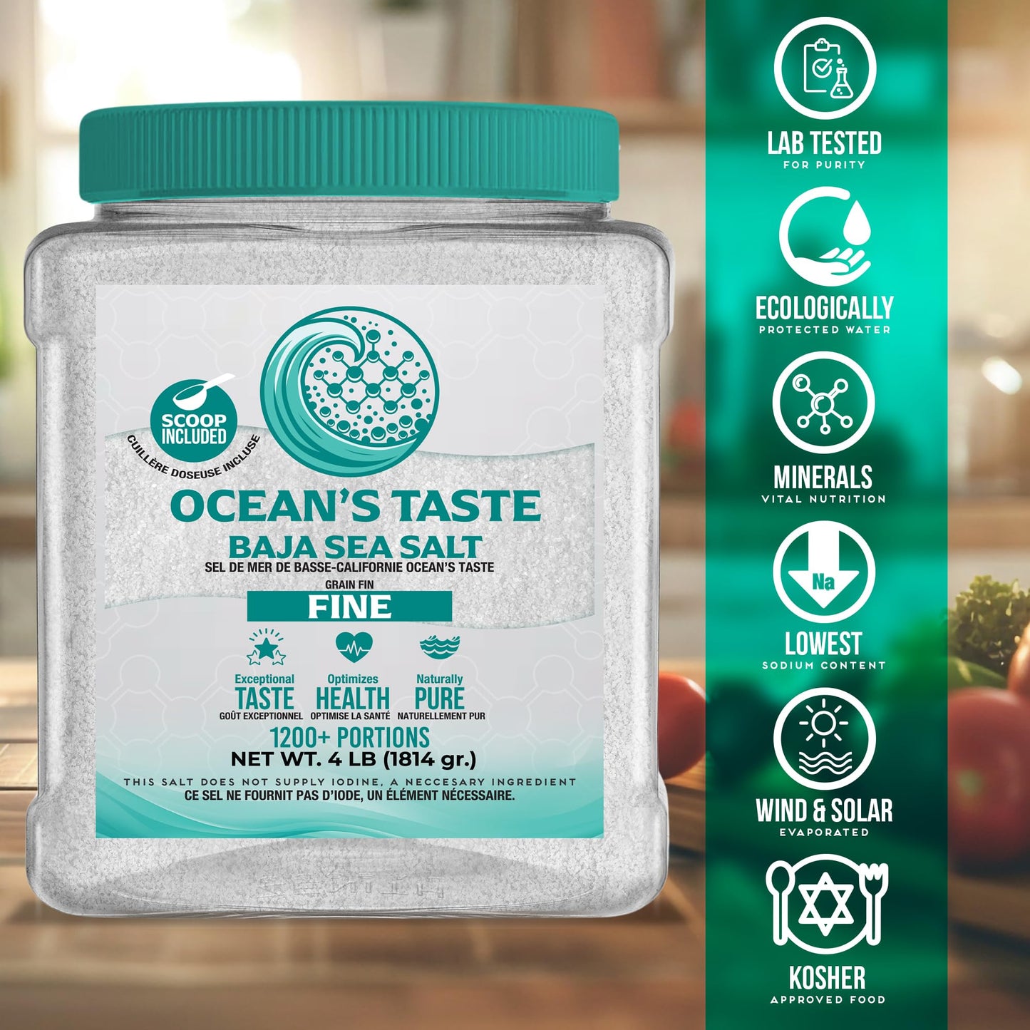 Oceans Taste Baja Sea Salt, 4 LB Baja Sea Salt, Fine Natural Grain, 4X More Minerals than Celtic Salt, 30% Less Sodium, Mineral