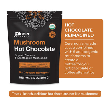 Organic Mushroom Hot Chocolate - Ceremonial Cacao With 5 Mushrooms (Lion'S Mane, Cordyceps, Chaga, Reishi, Turkey Tail) - Great