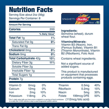 Barilla Spaghetti Pasta 16 oz. Box (Pack of 8) - Non-GMO Made with Durum Wheat Semolina - Kosher Certified