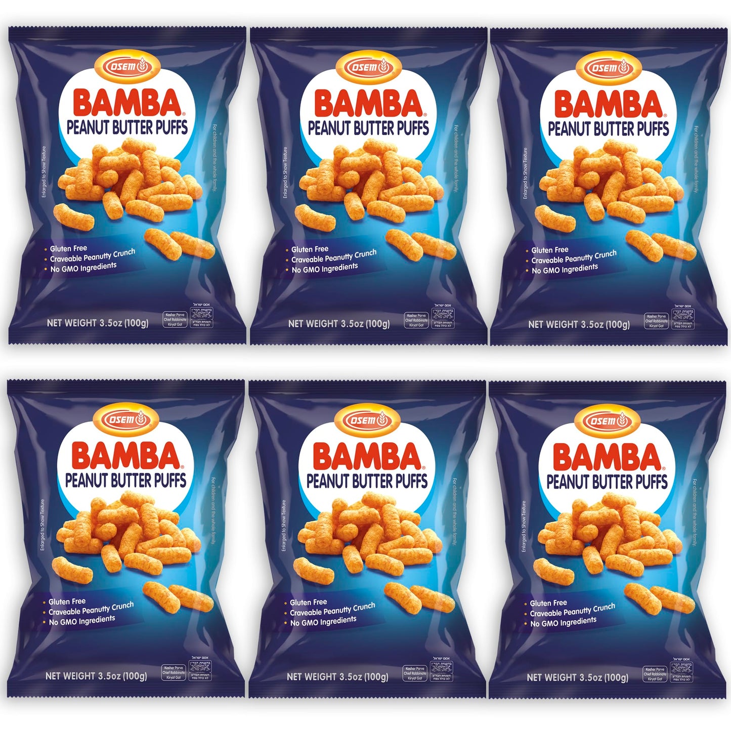Bamba Peanut Snacks for Families - All Natural Peanut Puffs 3.5 Ounce Large Bag (Pack of 6 x 3.5oz Bags) - Peanut Butter Puffs m