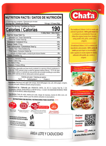 Chata Pork Chilorio Pouch | Shredded, Seasoned Pork Meat | Ready-to-Eat | No Preservatives | 8.8 Ounce (Pack of 1)