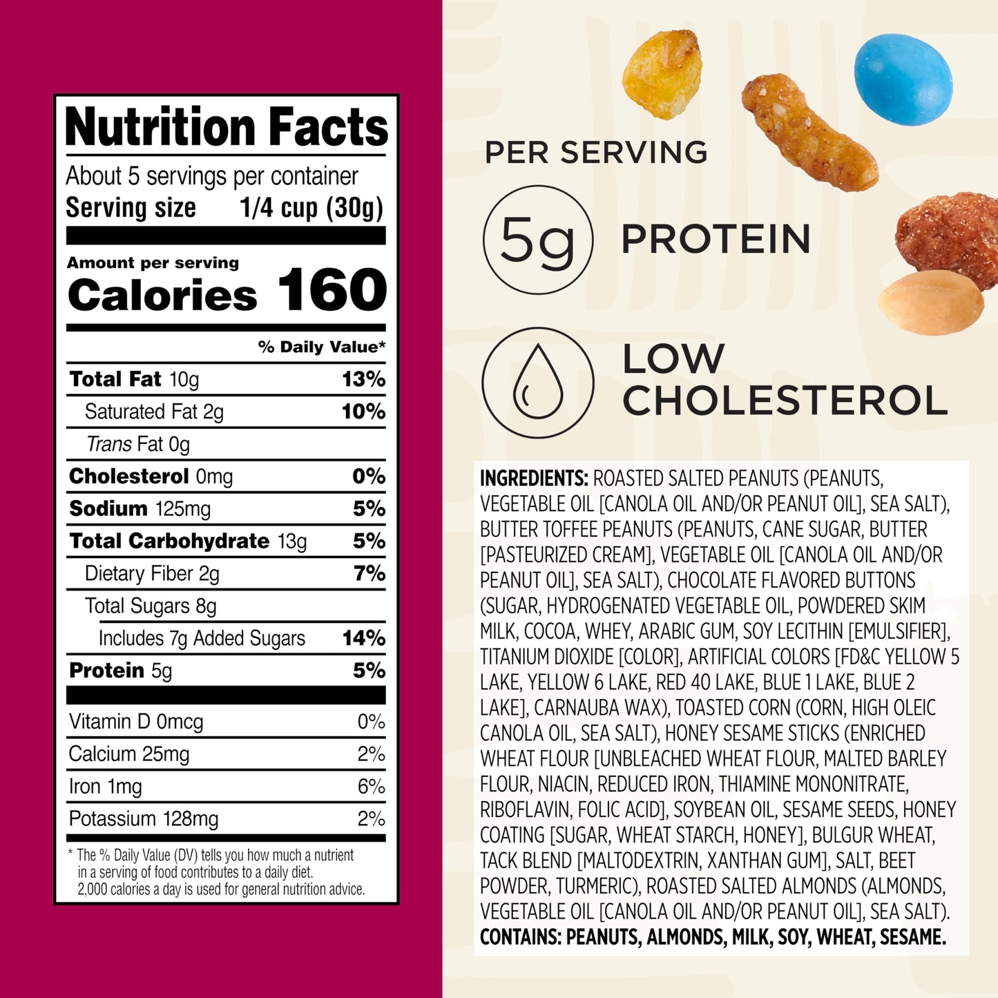 Snak Club Sweet And Salty Trail Mix With Peanuts, Butter Toffee Peanuts, Chocolatey Candies, Toasted Corn, Honey Sesame Sticks,