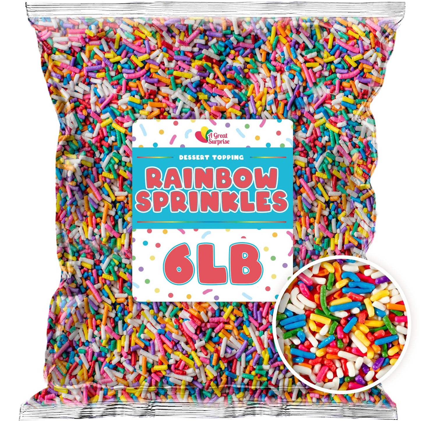 Rainbow Sprinkles Bulk - 6 Pounds - Bulk Rainbow Jimmies - Kosher - Decorating Cookies, Ice Cream Toppings, Cake