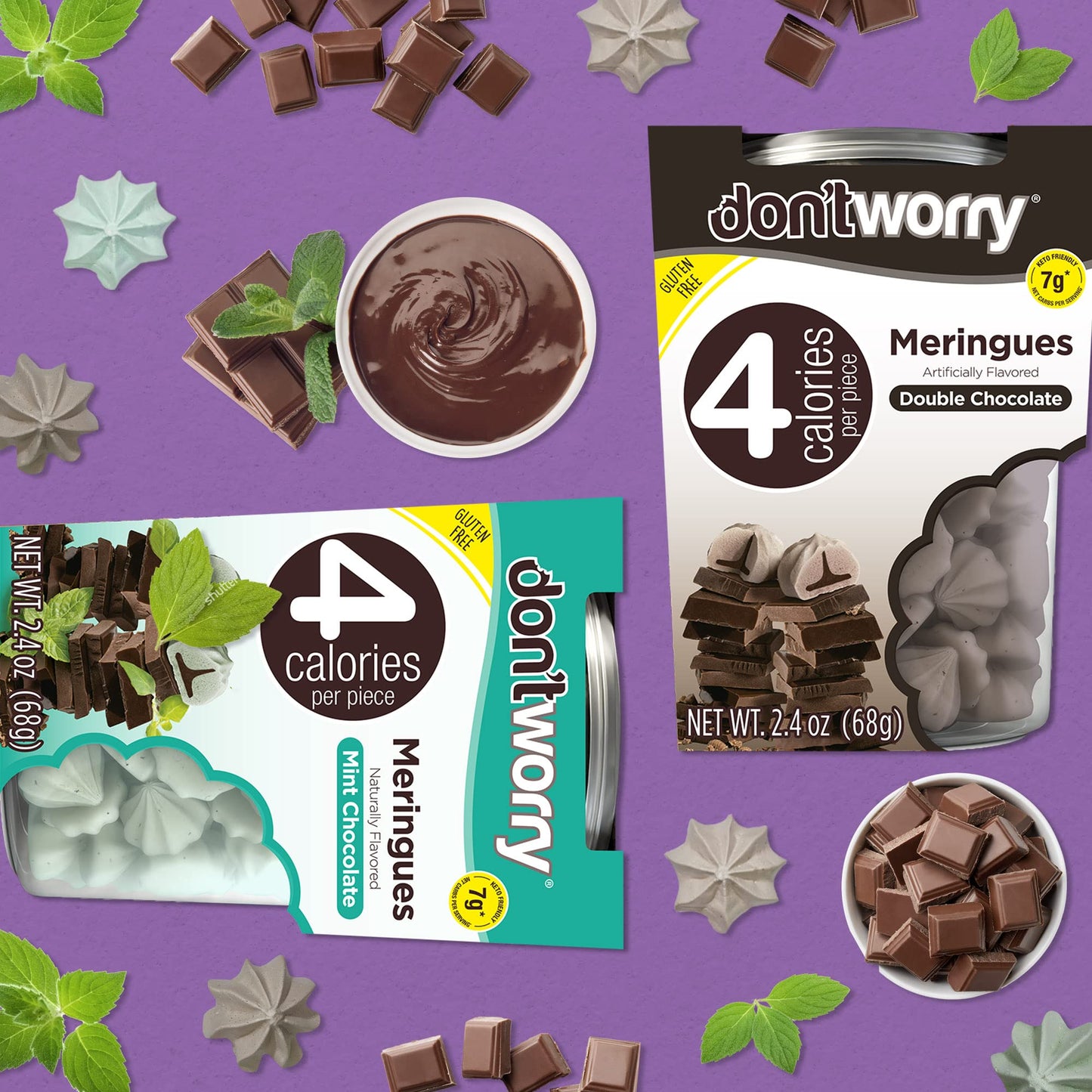 Don'T Worry Meringue Cookies Keto Friendly - Chocolate Filled & Mint Healthy Candy, Only 4 Calories Per Piece!, Gluten Free Snac