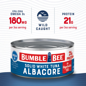 Bumble Bee Solid White Albacore Tuna In Oil, 12 Oz Can - Wild Caught Tuna - 21G Protein Per Serving, High In Omega-3S - Non-Gmo