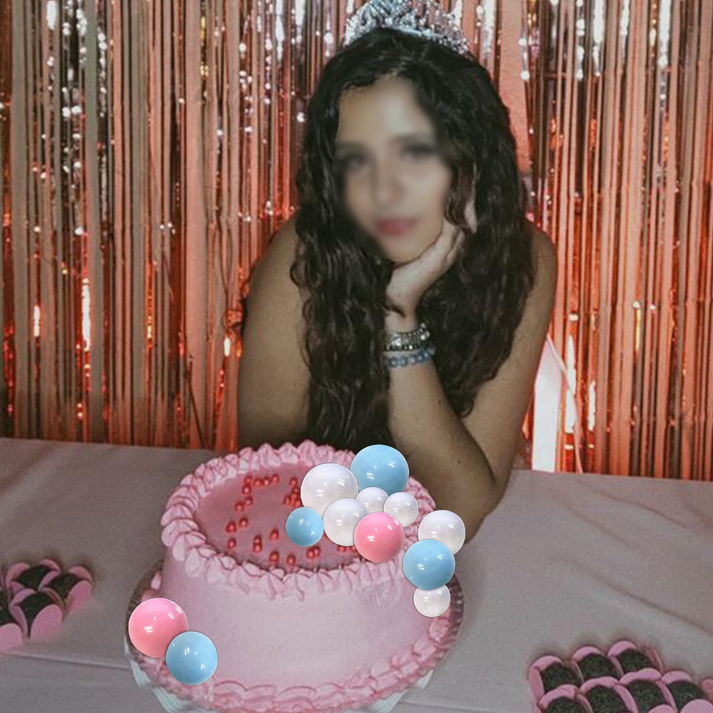 Rssta i Foam Ball Cake Toppers - 30 PCS Mini Balloon Picks, 1.4 to 0.7 Sizes, White Pink Blue for Baby Shower, Wedding, Birthday Decor