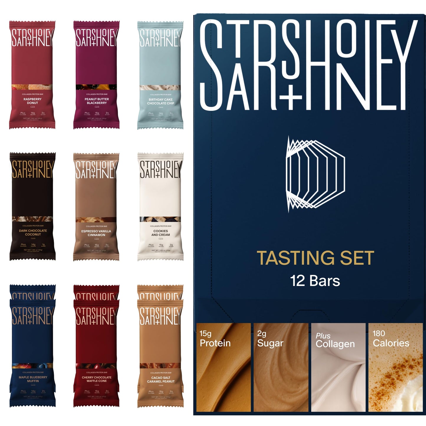 Stars + Honey Protein Bars- Flavor Variety,15g Protein, 2g Sugar, w/ Collagen Keto Friendly Snack - Gluten, Dairy, & Soy Free -