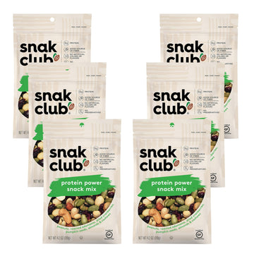Snak Club Protein Power Snack Mix With Peanuts, Roasted Edamame, Dried Cranberries, Pumpkin Seeds, Almonds, And Cashews, Gluten-Free And Kosher Trail Mix Snacks, 4.2 Oz Resealable Bags, 6 Pack