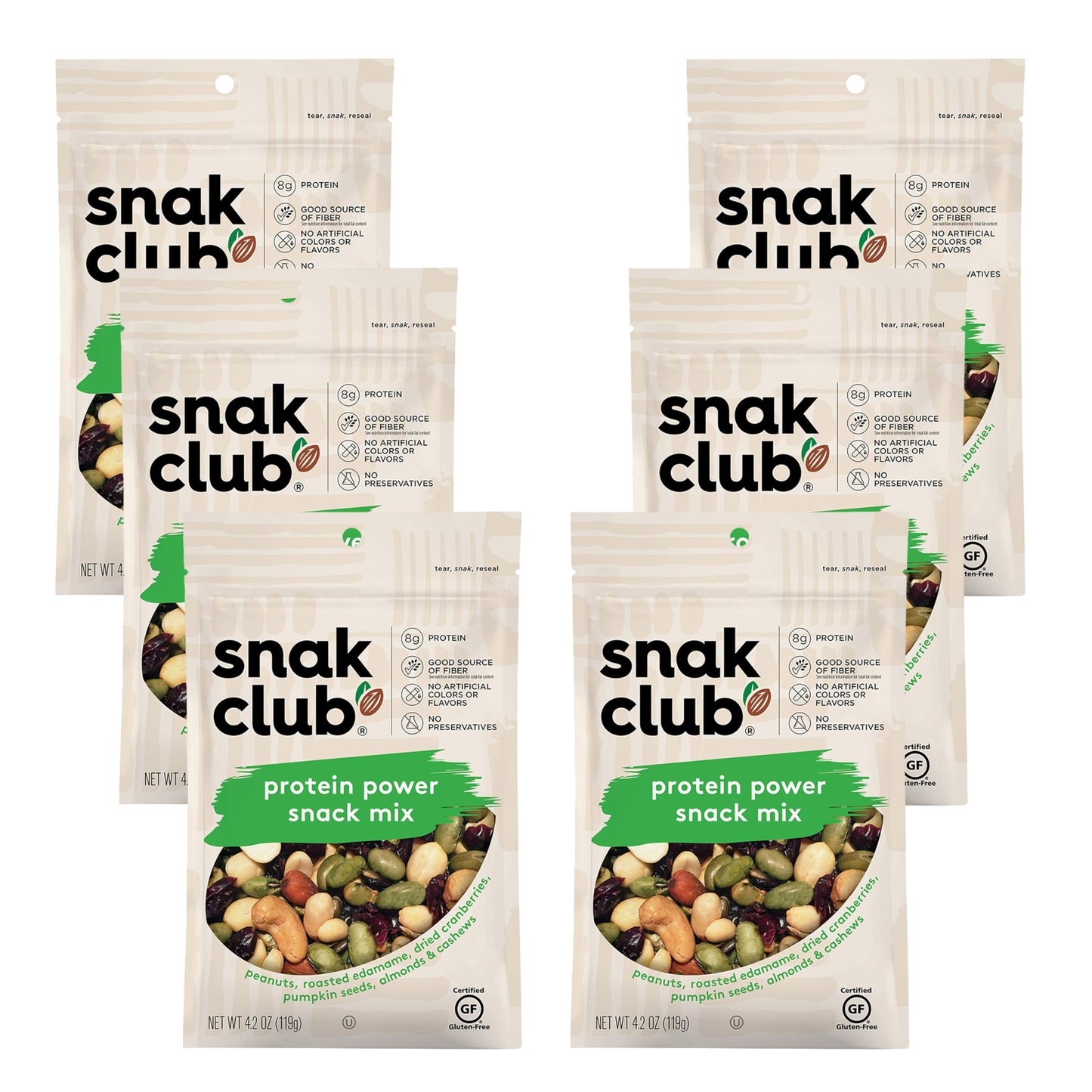 Snak Club Protein Power Snack Mix with Peanuts, Roasted Edamame, Dried Cranberries, Pumpkin Seeds, Almonds, and Cashews, Gluten-