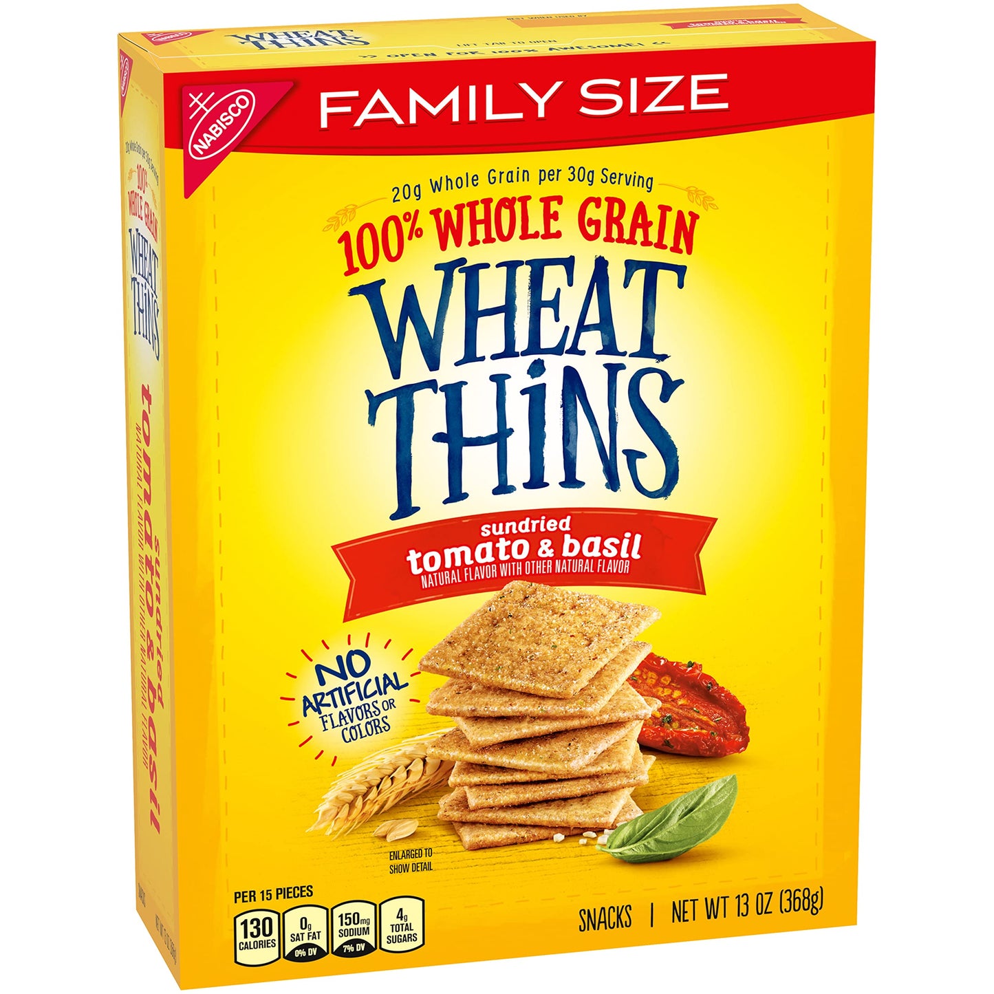 Wheat Thins Sundried Tomato & Basil Snacks, Whole Grain Wheat Crackers, Bulk Snack Crackers, Family Size, 6 -13 oz Boxes