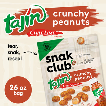 Snak Club Tajin Crunchy Peanuts Nuts with Chili and Lime Seasoning Mild 26 oz Resealable Bag