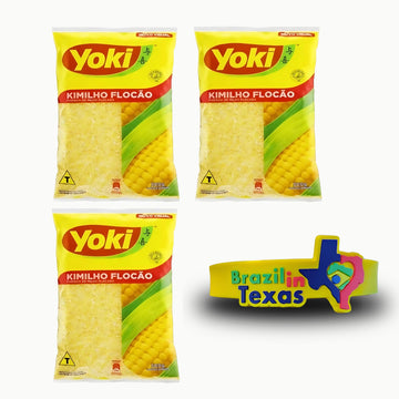 Farinha De Milho Brasileira Kimilho Yoki Flocao 500G | Pack Of 3X500G | Brazilian Cornflour + Silicone Bracelet Souvenir | Brazi