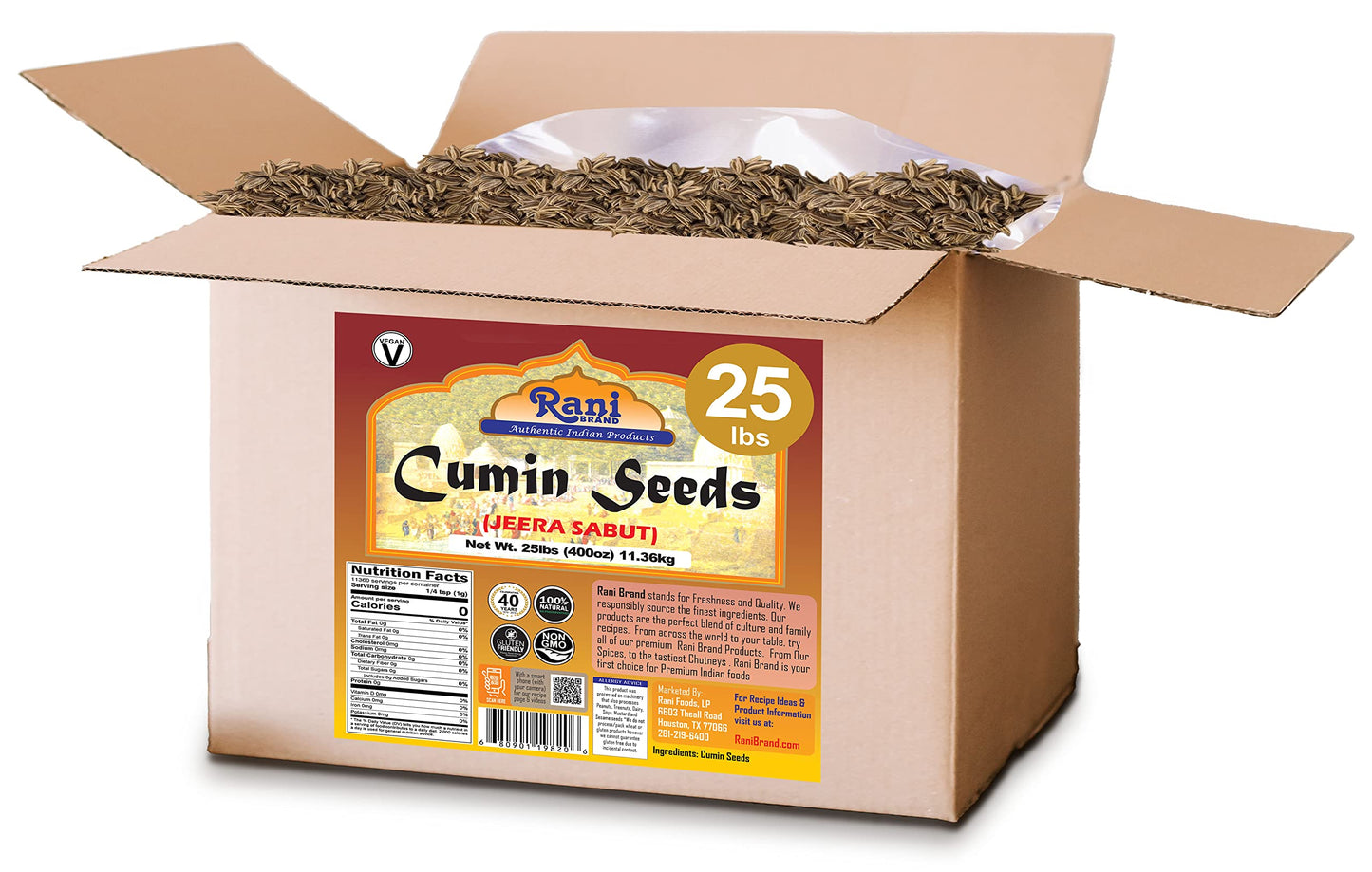 Rani Cumin Seeds Whole (Jeera) Spice 400Oz (25Lbs) 11.36Kg Bulk Box ~ All Natural | Gluten Friendly | Non-Gmo | Kosher | Vegan | Indian Origin