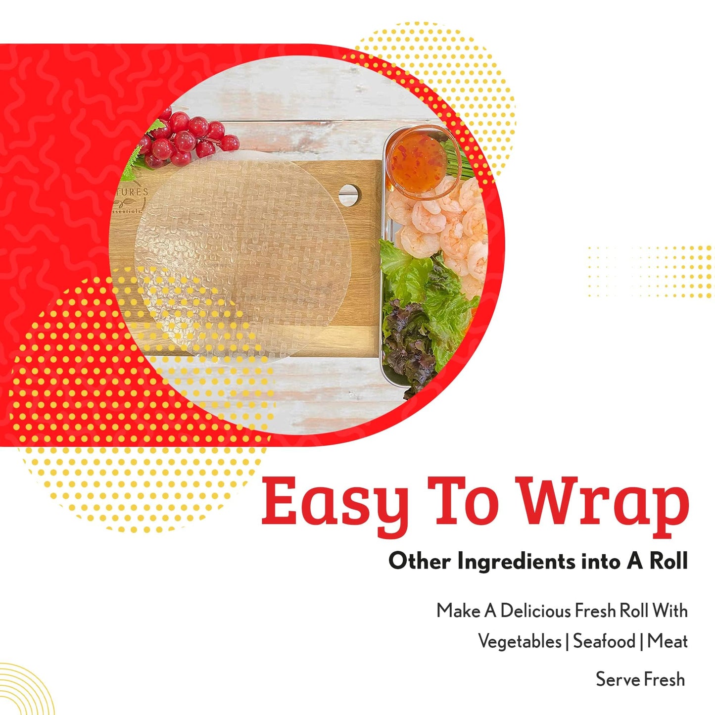 Cathay Fresh Spring Roll Rice Paper Wrappers, Non-GMO, Gluten-Free, 25 Sheets, 25cm, Round, for Veggie Wraps