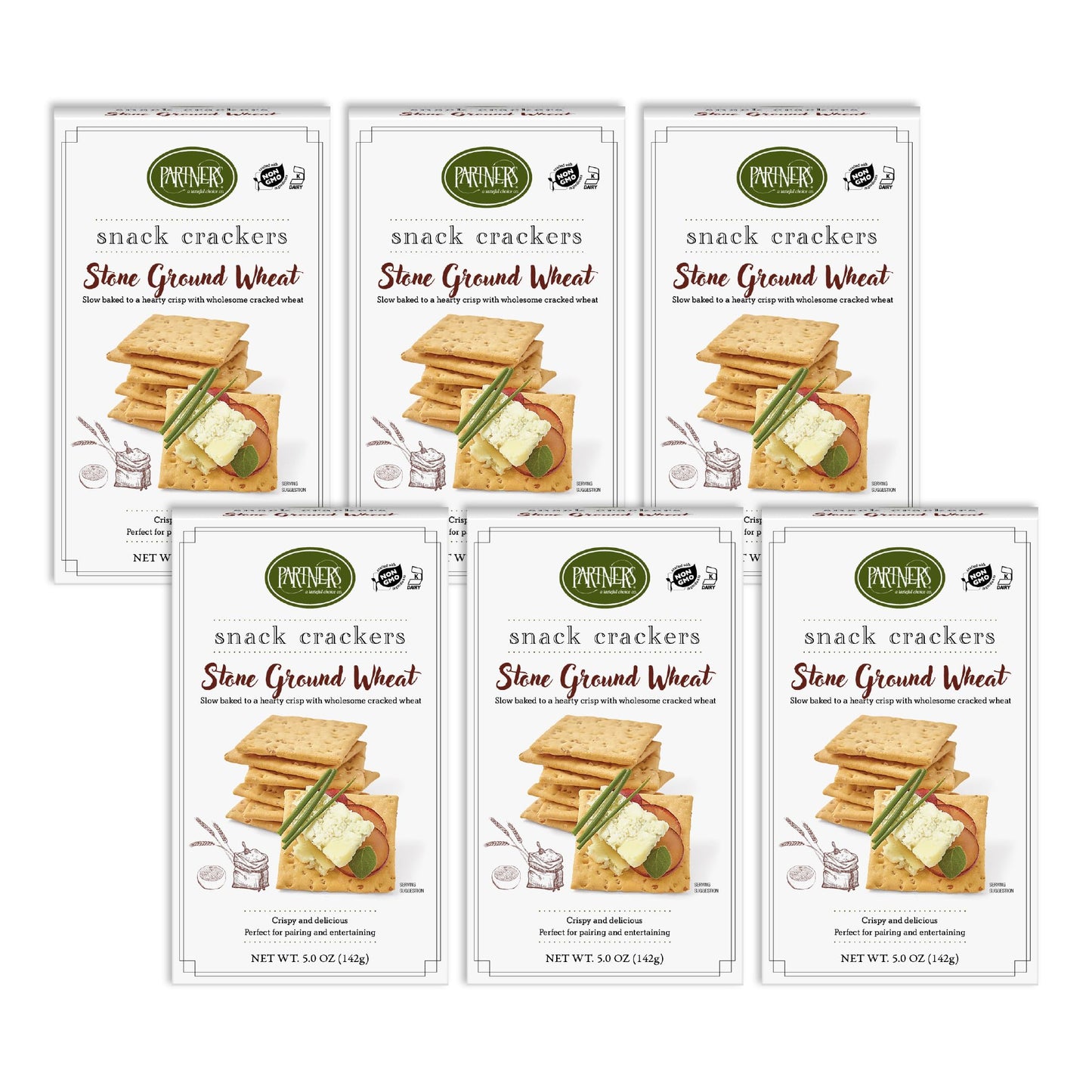 Partners Snack Crackers, Stone Ground Wheat, 5 Ounce (Pack of 6), Made with Real Ingredients, Non-GMO, Kosher