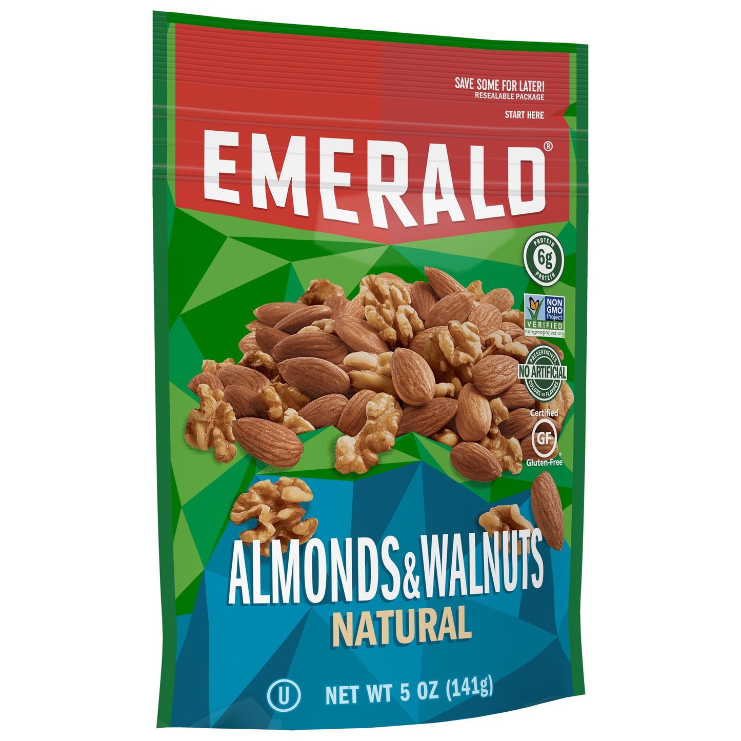 Emerald Nuts Unsalted Almonds And Walnuts (1-Pack), 5Oz Resealable Bag, Kosher Certified, Non-Gmo, Contains No Artificial Preser