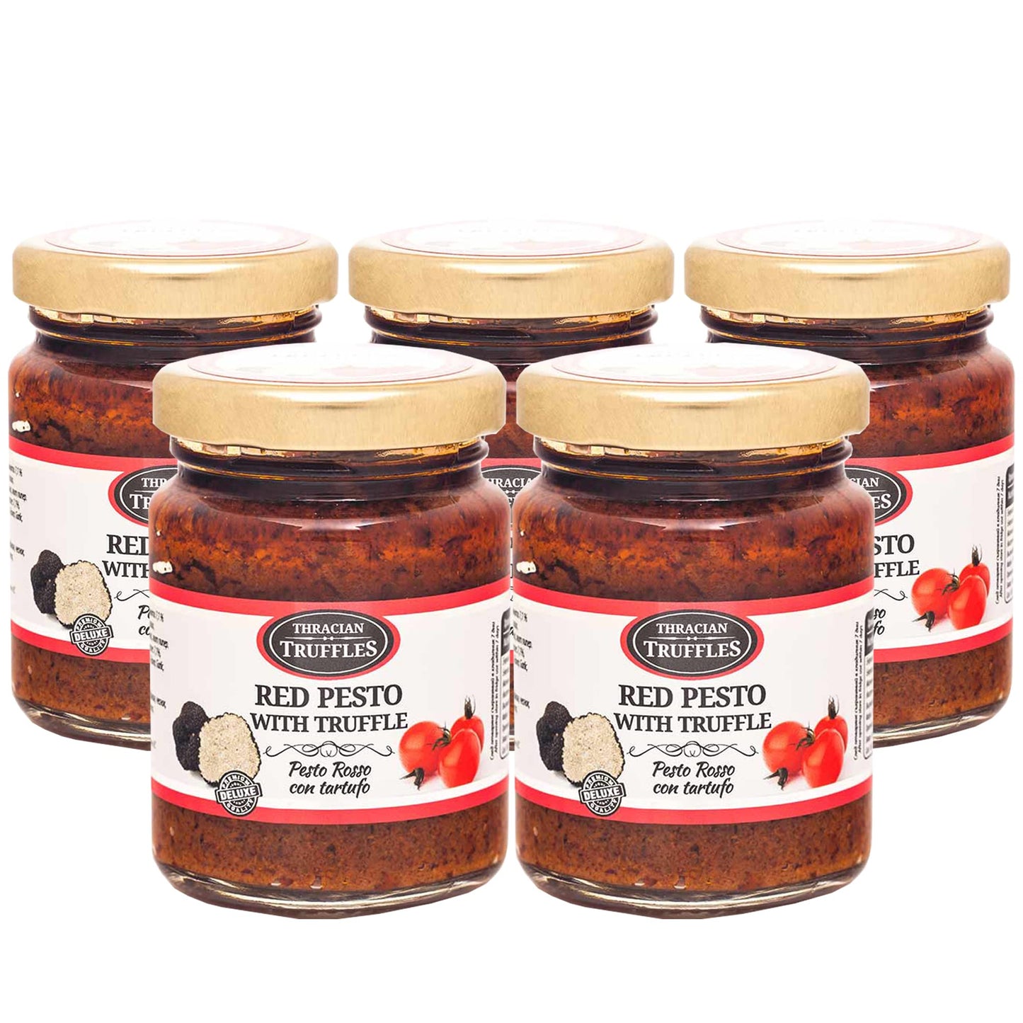 Red pesto sauce with Black truffle, Chilli pepper, Sun-dried tomatoes, Gourmet Pesto with truffle, Traditional Italian Taste in