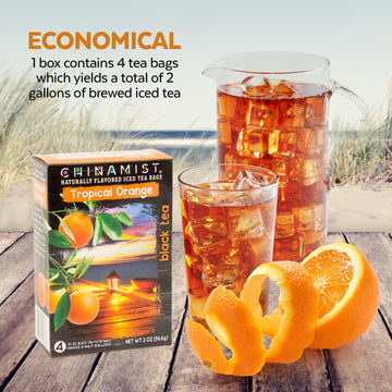 China Mist Iced Tea - Tropical Orange Black Tea Infusion - Refreshing And Delicious - Each Tea Bag Yields 1/2 Gallon - 4 Bags.