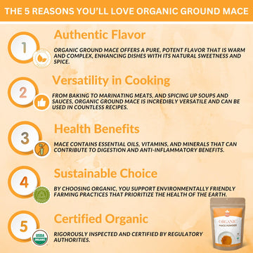 Spicy Organic Ground Mace - 100% Pure Usda Organic -Non-Gmo Mace Spice -16 Oz
