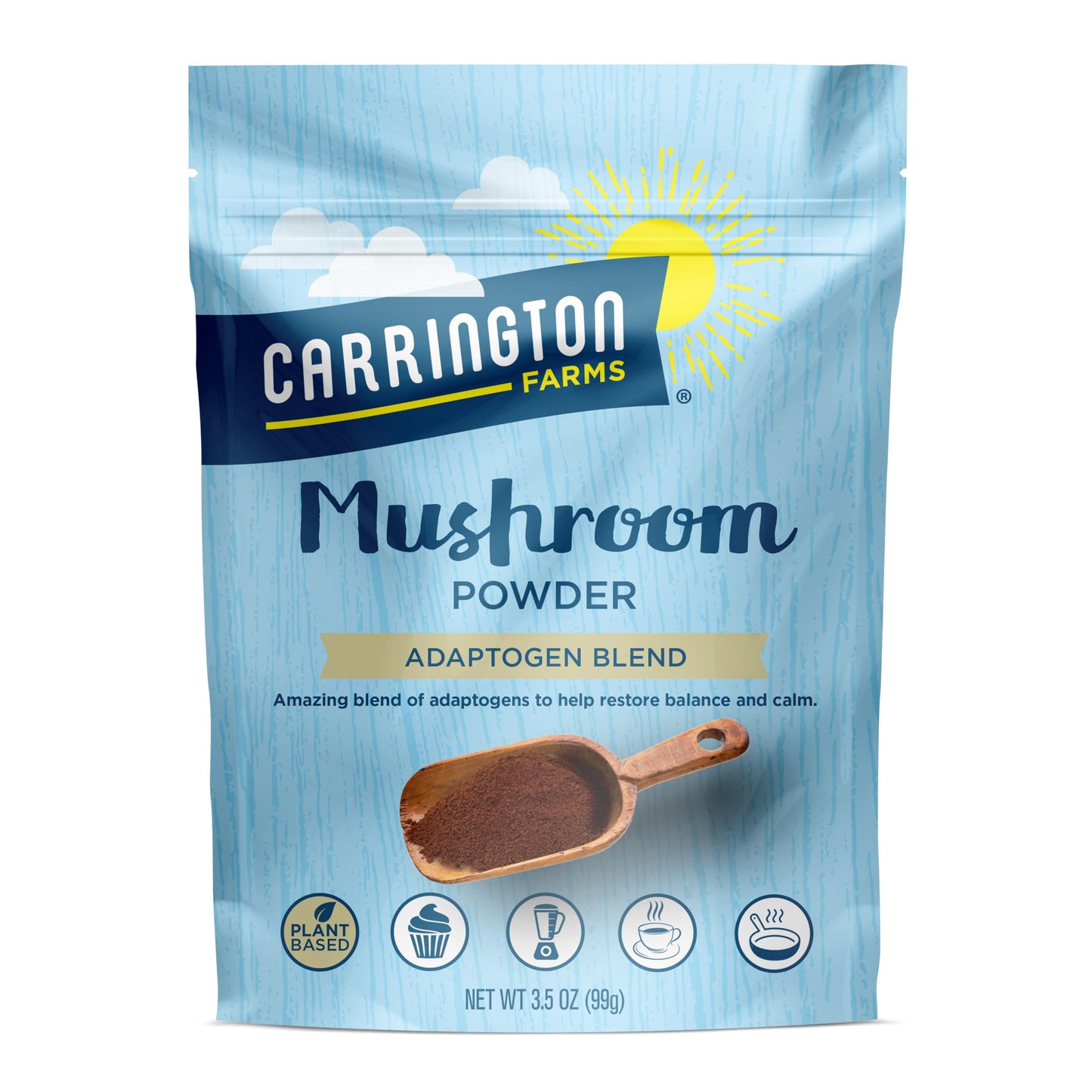 Carrington Farms Mushroom Powder - Wellness Blend of Lions Mane, Reishi, & Chaga for Nutrition Boost - Daily Superfood Formula o