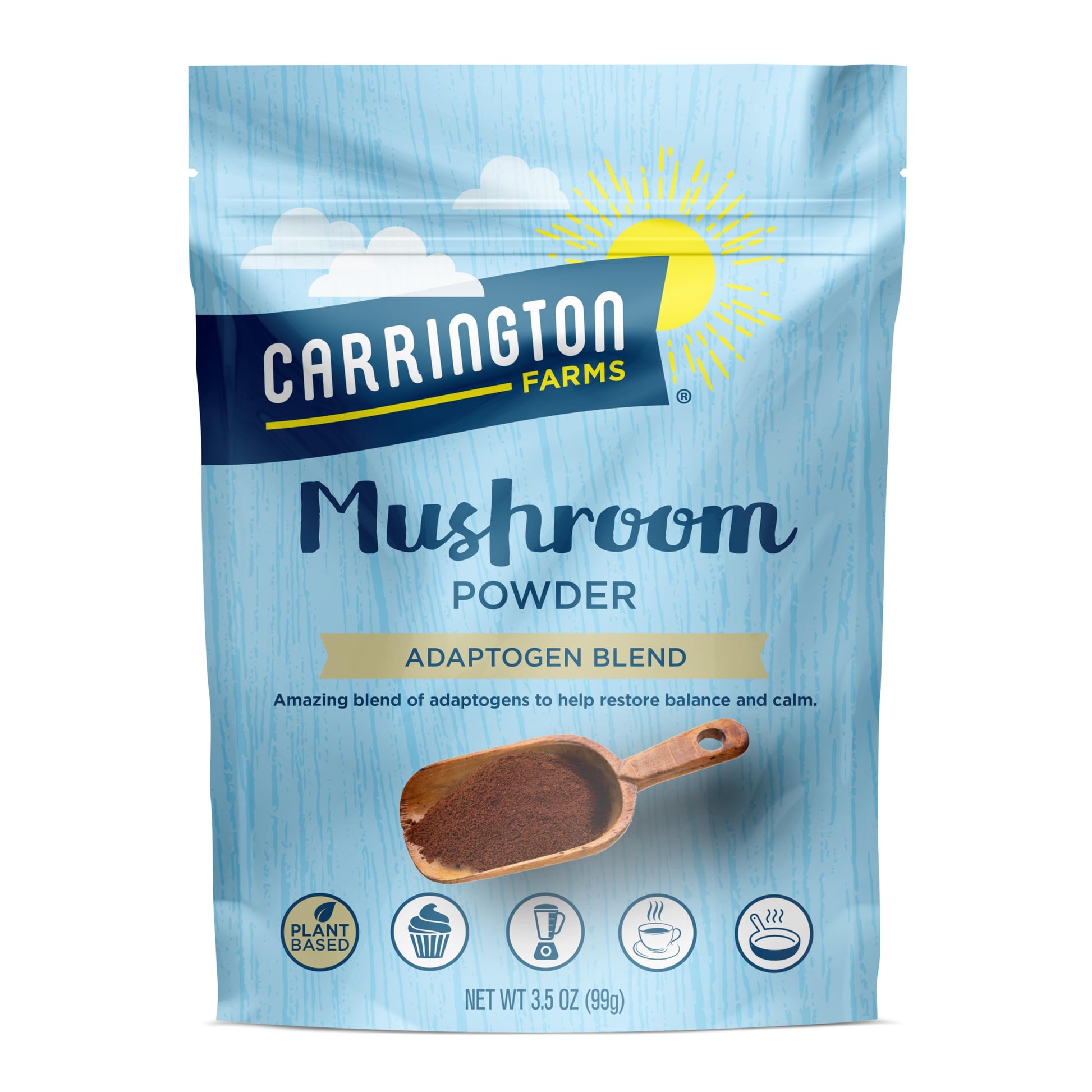 Carrington Farms Mushroom Powder - Wellness Blend of Lions Mane, Reishi, & Chaga for Nutrition Boost - Daily Superfood Formula o
