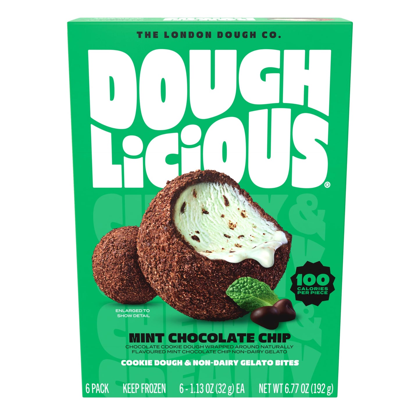 DOUGHLICIOUS Mint Chocolate Chip Cookie Dough & Gelato Bites, 6.77 OZ